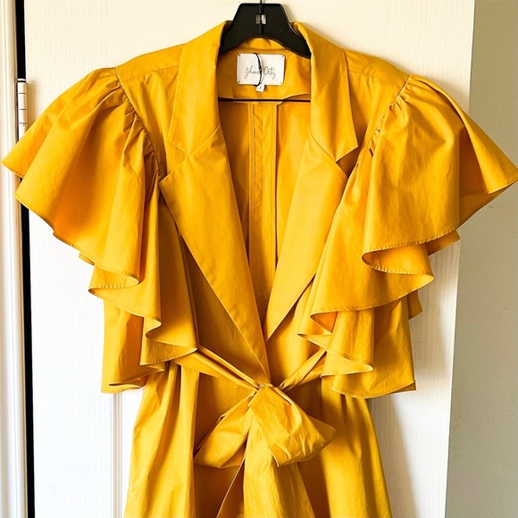 Johanna Ortiz Tulip Evolution Jacket Dress Ruffle Yellow Wrap Dandelion 2 EUC - Picture 3 of 7